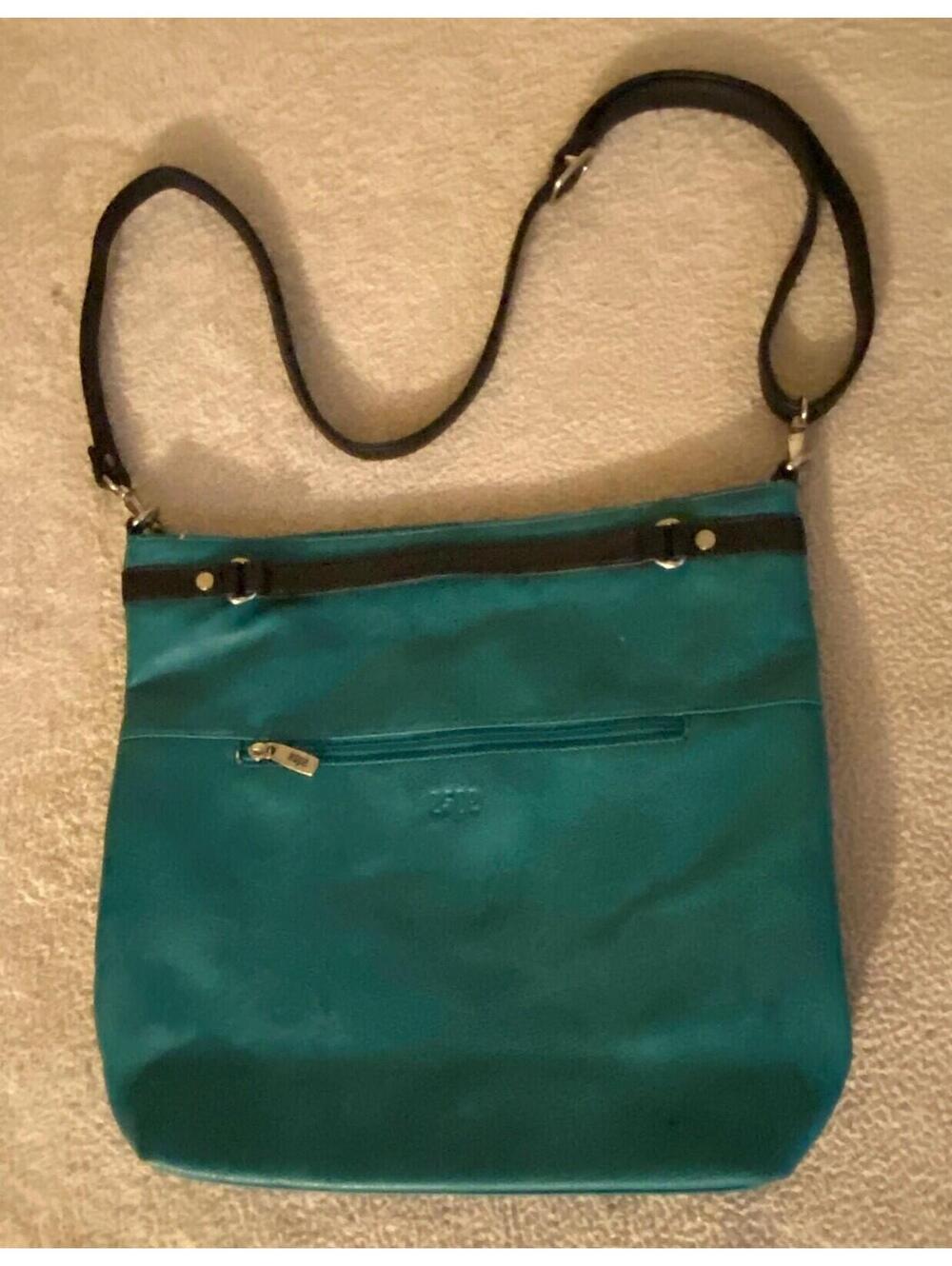 Espe Vegan Leather Crossbody Shoulder Bag Purse Green and Black Colorful Lining!
